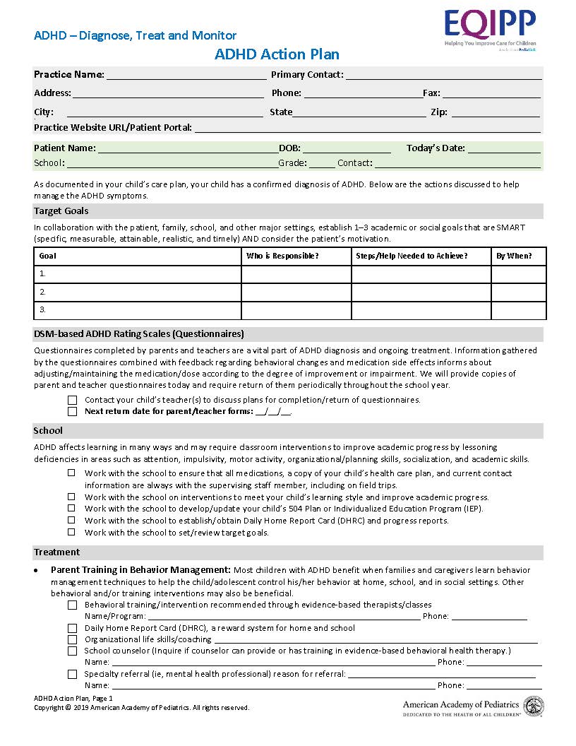 adhd medical form for kids